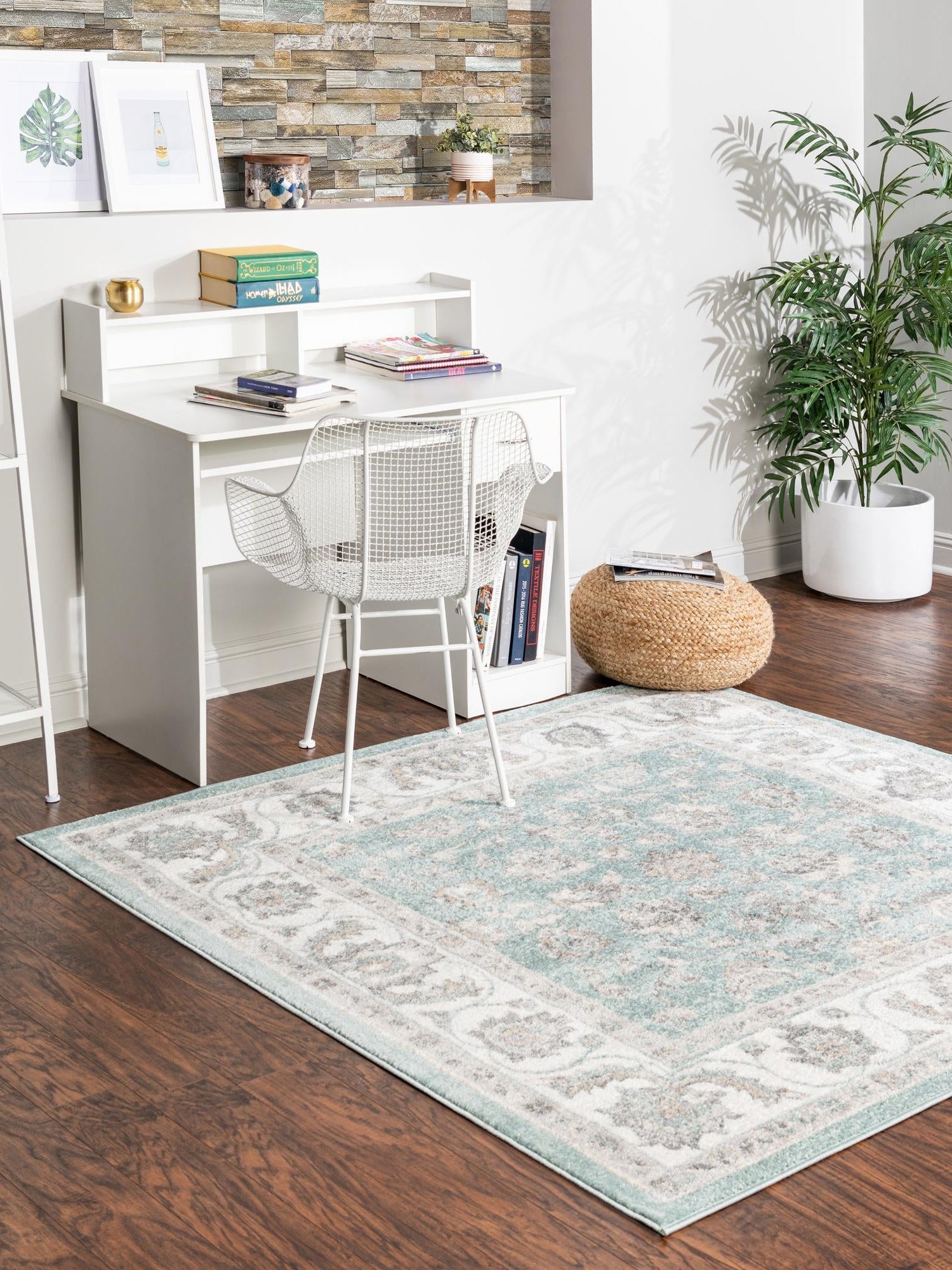 Aqua 4' x 4' Aurelia Square Area Rug 100% Polypropylene & Jute Backing Living Dining Room Bedroom Office Traditional Carpet for Sale at Rug Engine