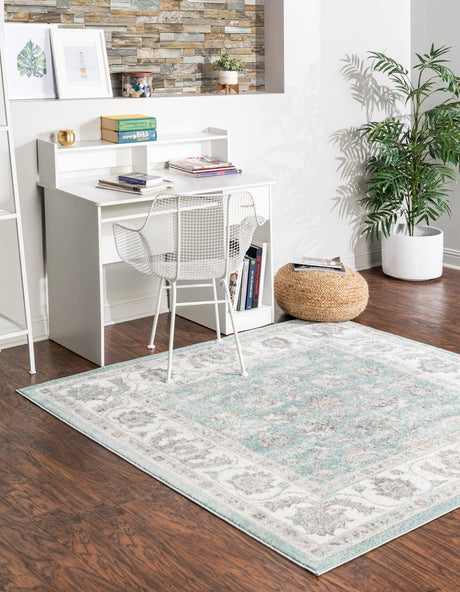 Aqua 4' x 4' Aurelia Square Area Rug 100% Polypropylene & Jute Backing Living Dining Room Bedroom Office Traditional Carpet for Sale at Rug Engine
