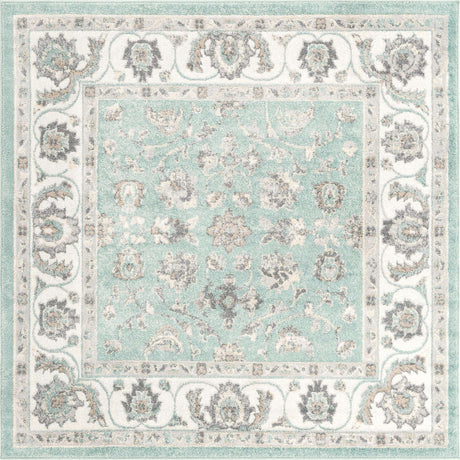 Aqua 6' x 6' Aurelia Square Area Rug 100% Polypropylene & Jute Backing Living Dining Room Bedroom Office Traditional Carpet for Sale at Rug Engine