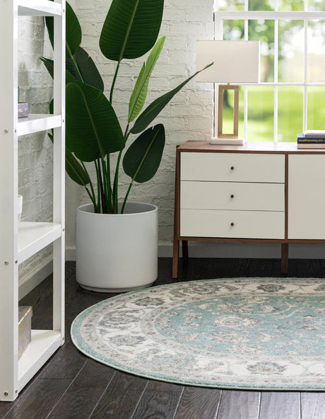 Aqua 4' x 6' Aurelia Oval Area Rug 100% Polypropylene & Jute Backing Living Dining Room Bedroom Office Traditional Carpet for Sale at Rug Engine