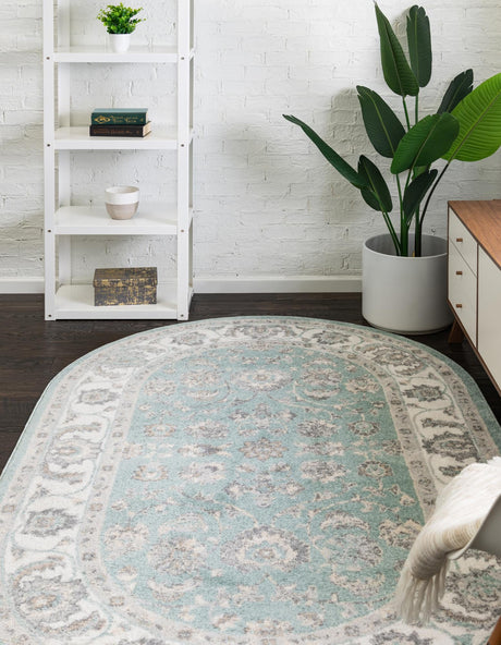 Aqua 4' x 6' Aurelia Oval Area Rug 100% Polypropylene & Jute Backing Living Dining Room Bedroom Office Traditional Carpet for Sale at Rug Engine