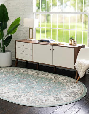 Aqua 4' x 6' Aurelia Oval Area Rug 100% Polypropylene & Jute Backing Living Dining Room Bedroom Office Traditional Carpet for Sale at Rug Engine
