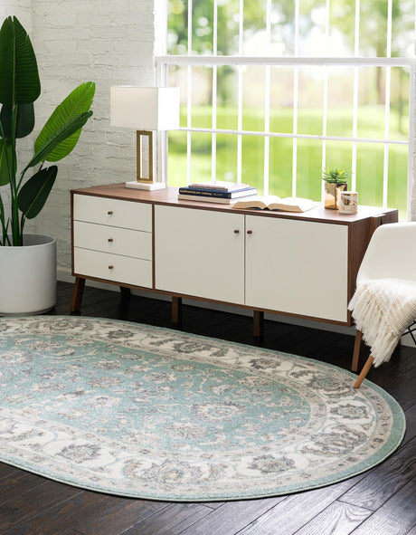 Aqua 4' x 6' Aurelia Oval Area Rug 100% Polypropylene & Jute Backing Living Dining Room Bedroom Office Traditional Carpet for Sale at Rug Engine