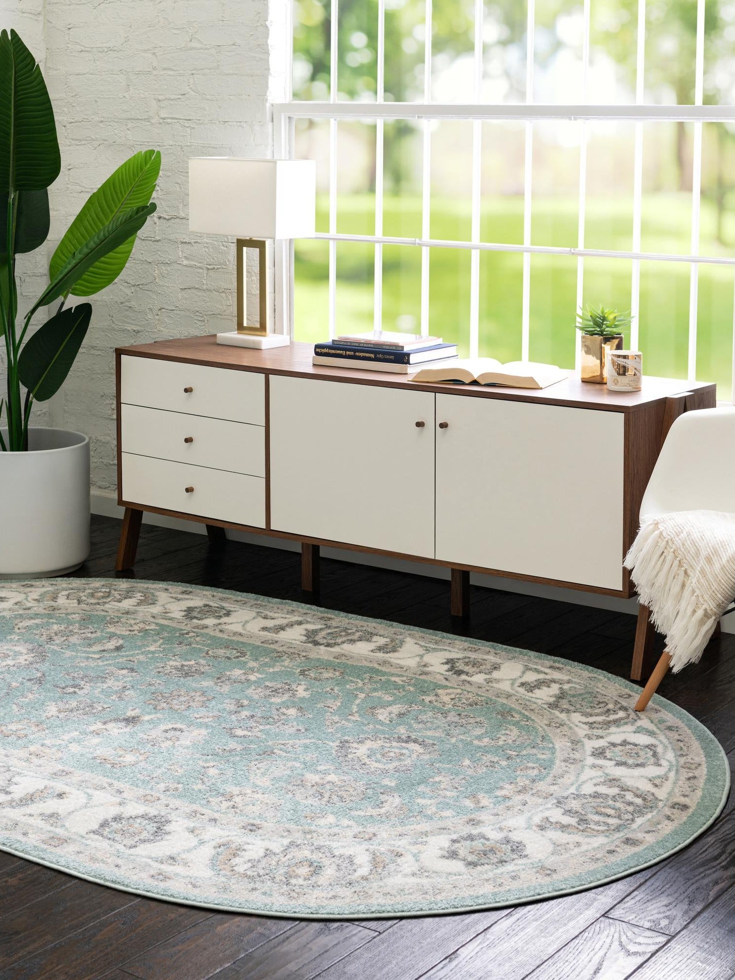 Aqua 5' x 8' Aurelia Oval Area Rug 100% Polypropylene & Jute Backing Living Dining Room Bedroom Office Traditional Carpet for Sale at Rug Engine