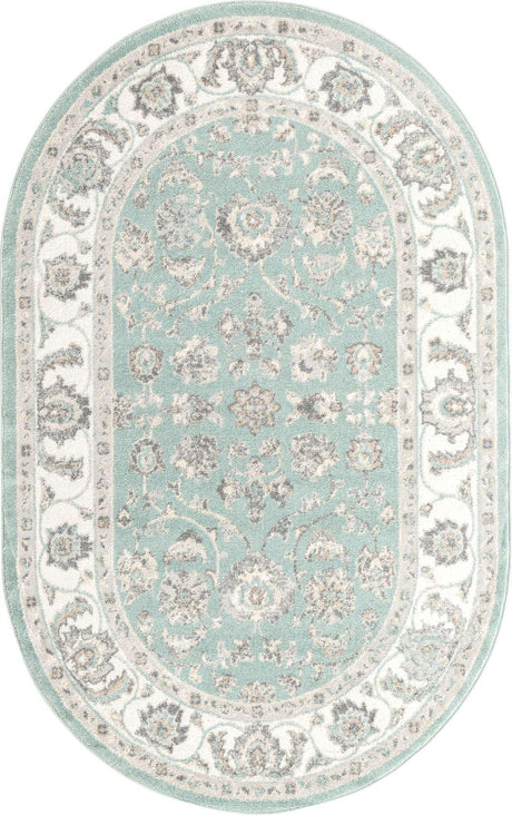 Aqua 5' x 8' Aurelia Oval Area Rug 100% Polypropylene & Jute Backing Living Dining Room Bedroom Office Traditional Carpet for Sale at Rug Engine