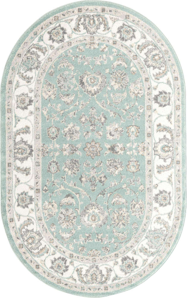 Aqua 5' x 8' Aurelia Oval Area Rug 100% Polypropylene & Jute Backing Living Dining Room Bedroom Office Traditional Carpet for Sale at Rug Engine