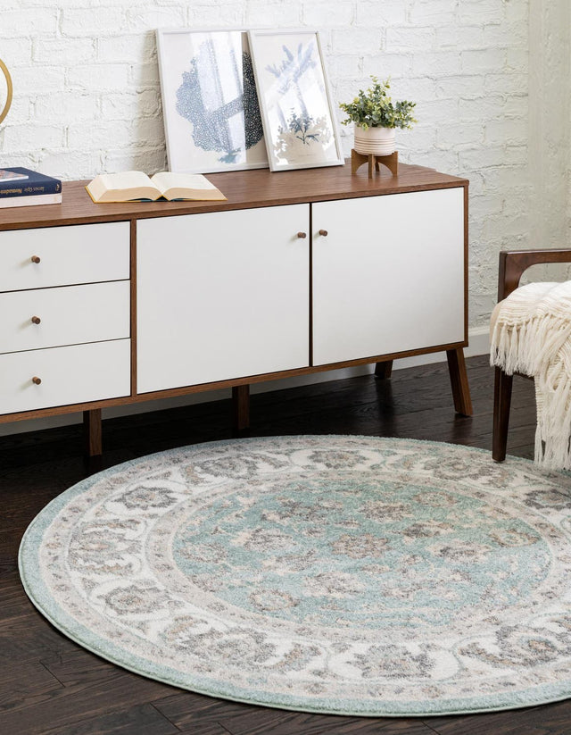 Aqua 7' x 7' Aurelia Round Area Rug 100% Polypropylene & Jute Backing Living Dining Room Bedroom Office Traditional Carpet for Sale at Rug Engine