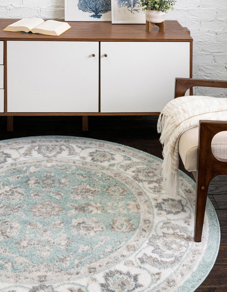 Aqua 3' x 3' Aurelia Round Area Rug 100% Polypropylene & Jute Backing Living Dining Room Bedroom Office Traditional Carpet for Sale at Rug Engine
