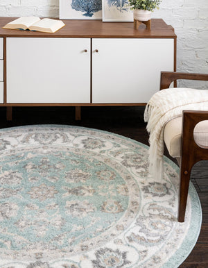 Aqua 7' x 7' Aurelia Round Area Rug 100% Polypropylene & Jute Backing Living Dining Room Bedroom Office Traditional Carpet for Sale at Rug Engine