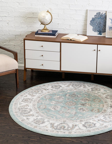 Aqua 3' x 3' Aurelia Round Area Rug 100% Polypropylene & Jute Backing Living Dining Room Bedroom Office Traditional Carpet for Sale at Rug Engine
