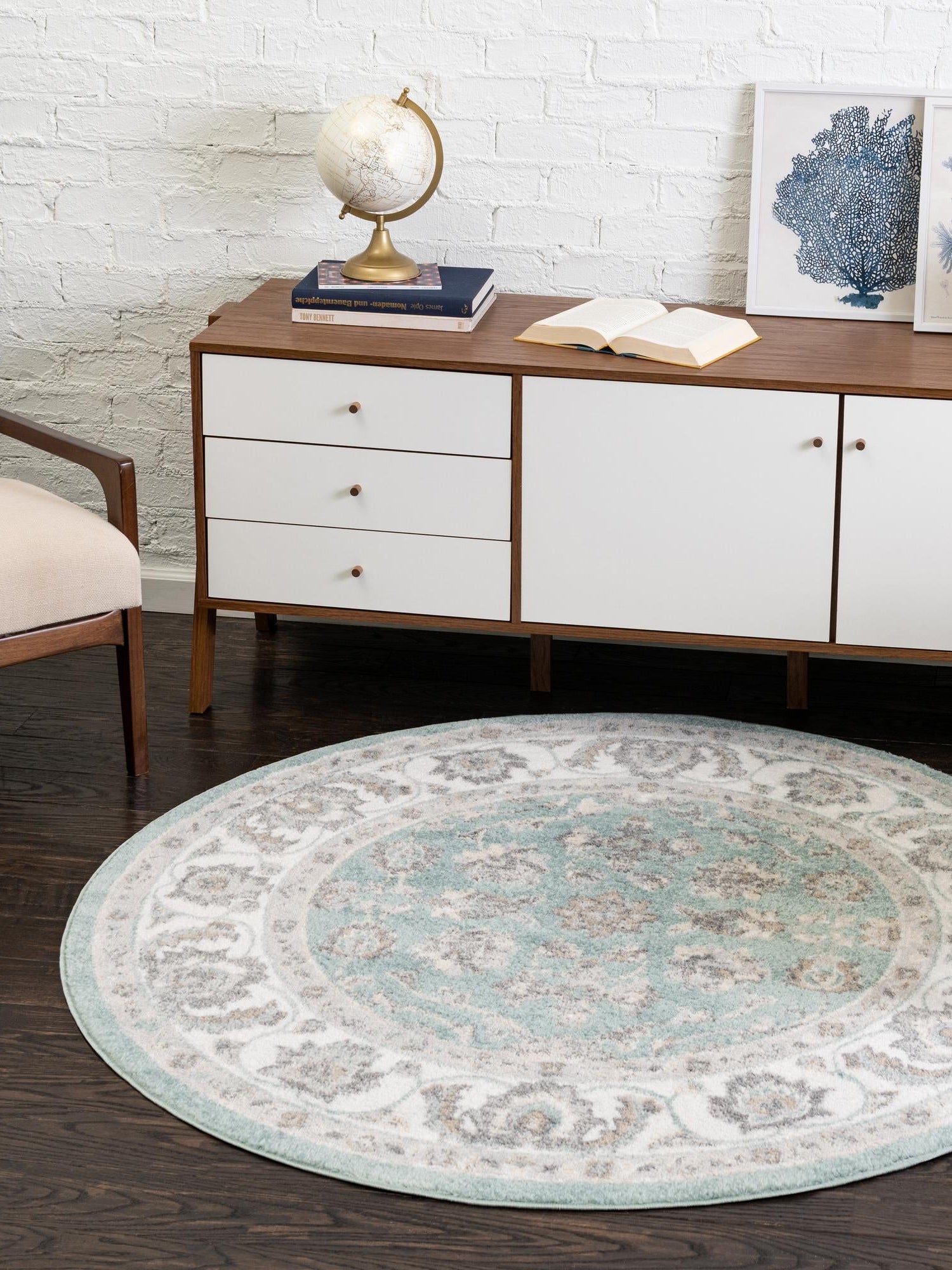 Aqua 7' x 7' Aurelia Round Area Rug 100% Polypropylene & Jute Backing Living Dining Room Bedroom Office Traditional Carpet for Sale at Rug Engine