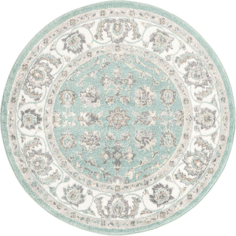 Aqua 5' x 5' Aurelia Round Area Rug 100% Polypropylene & Jute Backing Living Dining Room Bedroom Office Traditional Carpet for Sale at Rug Engine