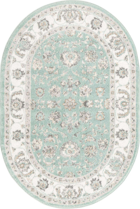 Aqua 4' x 6' Aurelia Oval Area Rug 100% Polypropylene & Jute Backing Living Dining Room Bedroom Office Traditional Carpet for Sale at Rug Engine