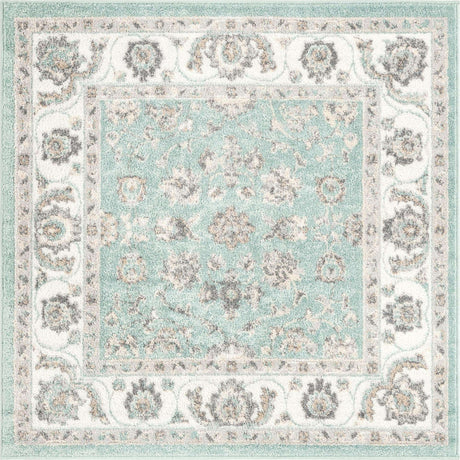 Aqua 4' x 4' Aurelia Square Area Rug 100% Polypropylene & Jute Backing Living Dining Room Bedroom Office Traditional Carpet for Sale at Rug Engine