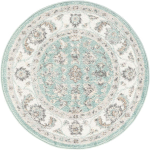 Aqua 3' x 3' Aurelia Round Area Rug 100% Polypropylene & Jute Backing Living Dining Room Bedroom Office Traditional Carpet for Sale at Rug Engine