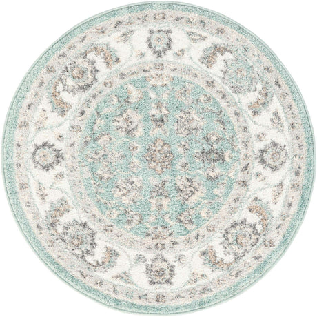 Aqua 3' x 3' Aurelia Round Area Rug 100% Polypropylene & Jute Backing Living Dining Room Bedroom Office Traditional Carpet for Sale at Rug Engine