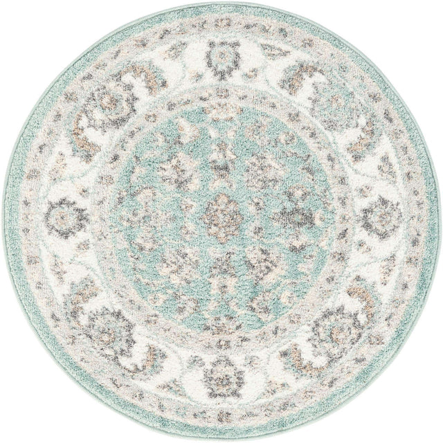 Aqua 3' x 3' Aurelia Round Area Rug 100% Polypropylene & Jute Backing Living Dining Room Bedroom Office Traditional Carpet for Sale at Rug Engine
