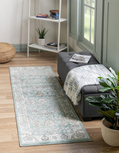 Aqua 2' 7 x 12' Aurelia Runner Area Rug 100% Polypropylene & Jute Backing Living Dining Room Bedroom Office Traditional Carpet for Sale at Rug Engine