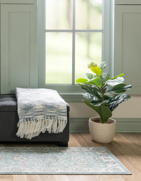 Aqua 2' x 6' Aurelia Runner Area Rug 100% Polypropylene & Jute Backing Living Dining Room Bedroom Office Traditional Carpet for Sale at Rug Engine