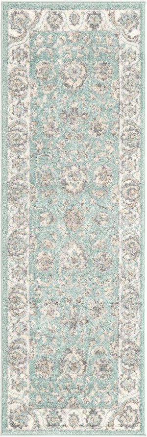 Aqua 2' x 6' Aurelia Runner Area Rug 100% Polypropylene & Jute Backing Living Dining Room Bedroom Office Traditional Carpet for Sale at Rug Engine