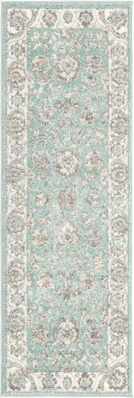 Aqua 2' x 6' Aurelia Runner Area Rug 100% Polypropylene & Jute Backing Living Dining Room Bedroom Office Traditional Carpet for Sale at Rug Engine