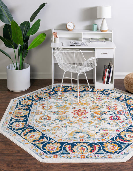 Multicolor 7' x 7' Aurelia Octagon Area Rug 100% Polypropylene & Jute Backing Living Dining Room Bedroom Office Traditional Carpet for Sale at Rug Engine