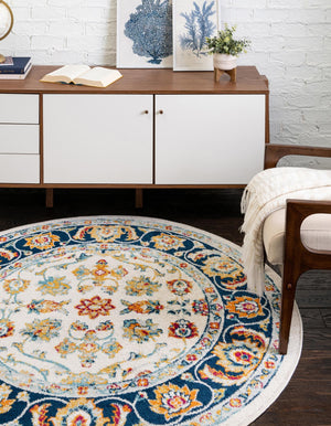 Multicolor 7' x 7' Aurelia Round Area Rug 100% Polypropylene & Jute Backing Living Dining Room Bedroom Office Traditional Carpet for Sale at Rug Engine