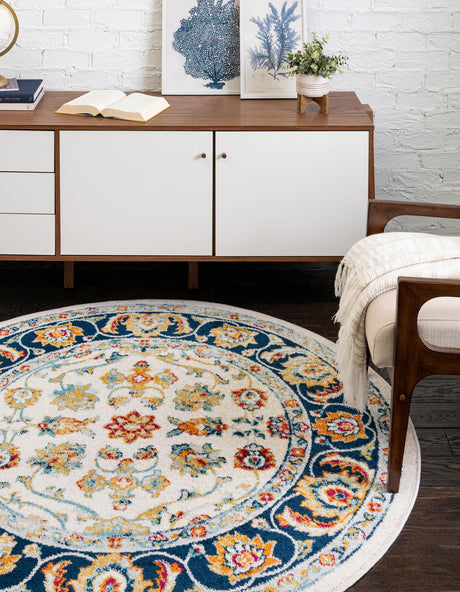 Multicolor 7' x 7' Aurelia Round Area Rug 100% Polypropylene & Jute Backing Living Dining Room Bedroom Office Traditional Carpet for Sale at Rug Engine
