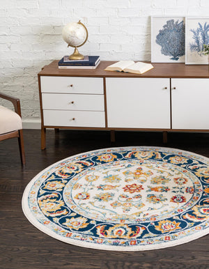 Multicolor 7' x 7' Aurelia Round Area Rug 100% Polypropylene & Jute Backing Living Dining Room Bedroom Office Traditional Carpet for Sale at Rug Engine