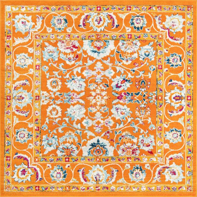 Orange 7' 10 x 7' 10 Aurelia Square Area Rug 100% Polypropylene & Jute Backing Living Dining Room Bedroom Office Traditional Carpet for Sale at Rug Engine