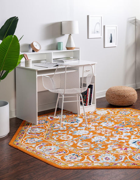 Orange 7' x 7' Aurelia Octagon Area Rug 100% Polypropylene & Jute Backing Living Dining Room Bedroom Office Traditional Carpet for Sale at Rug Engine