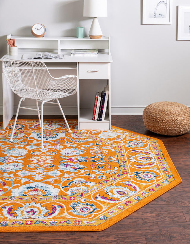 Orange 7' x 7' Aurelia Octagon Area Rug 100% Polypropylene & Jute Backing Living Dining Room Bedroom Office Traditional Carpet for Sale at Rug Engine