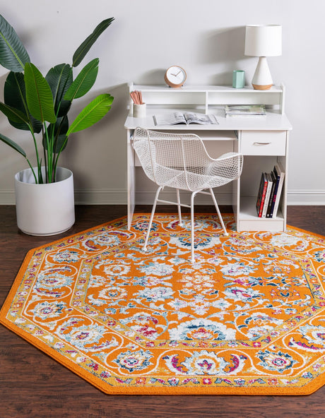 Orange 7' x 7' Aurelia Octagon Area Rug 100% Polypropylene & Jute Backing Living Dining Room Bedroom Office Traditional Carpet for Sale at Rug Engine