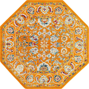 Orange 7' x 7' Aurelia Octagon Area Rug 100% Polypropylene & Jute Backing Living Dining Room Bedroom Office Traditional Carpet for Sale at Rug Engine