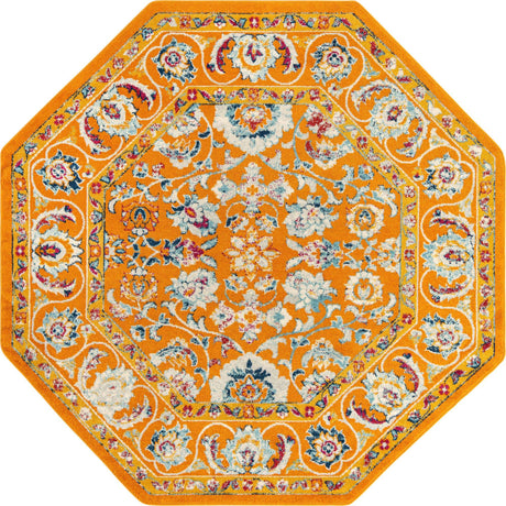 Orange 7' x 7' Aurelia Octagon Area Rug 100% Polypropylene & Jute Backing Living Dining Room Bedroom Office Traditional Carpet for Sale at Rug Engine
