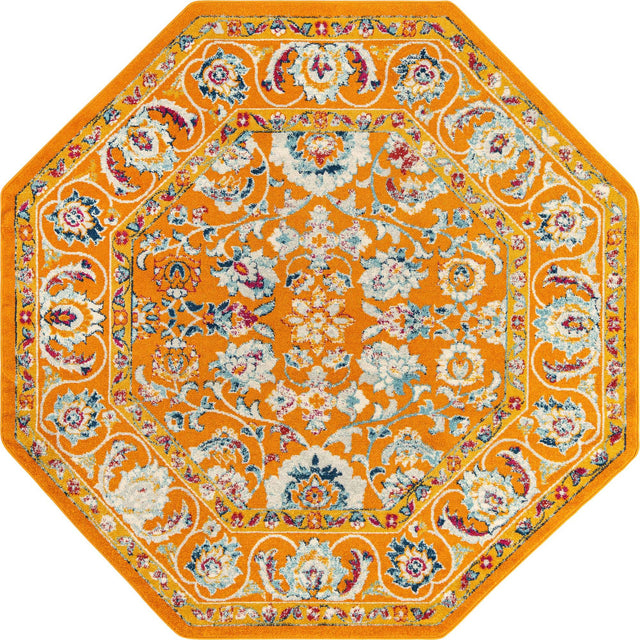 Orange 7' x 7' Aurelia Octagon Area Rug 100% Polypropylene & Jute Backing Living Dining Room Bedroom Office Traditional Carpet for Sale at Rug Engine