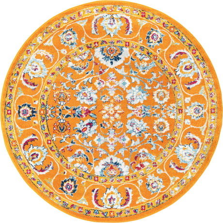 Orange 7' x 7' Aurelia Round Area Rug 100% Polypropylene & Jute Backing Living Dining Room Bedroom Office Traditional Carpet for Sale at Rug Engine
