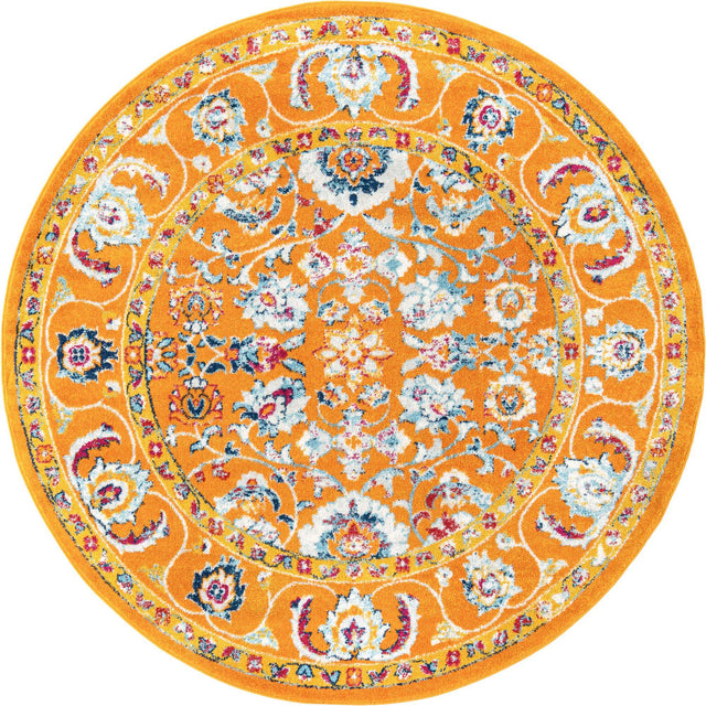 Orange 7' x 7' Aurelia Round Area Rug 100% Polypropylene & Jute Backing Living Dining Room Bedroom Office Traditional Carpet for Sale at Rug Engine