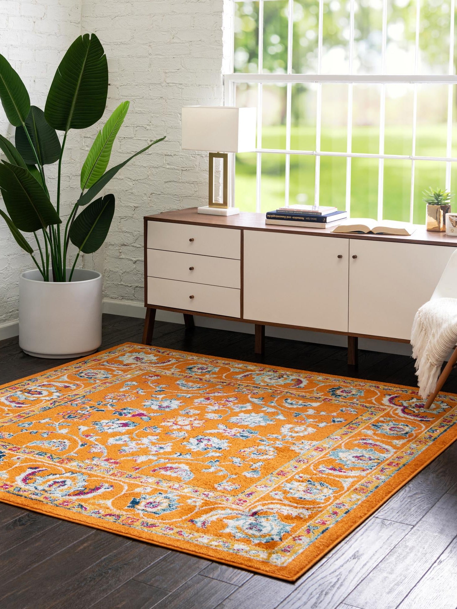 Orange 6' x 6' Aurelia Square Area Rug 100% Polypropylene & Jute Backing Living Dining Room Bedroom Office Traditional Carpet for Sale at Rug Engine