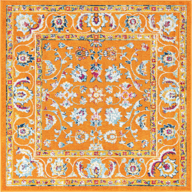 Orange 6' x 6' Aurelia Square Area Rug 100% Polypropylene & Jute Backing Living Dining Room Bedroom Office Traditional Carpet for Sale at Rug Engine