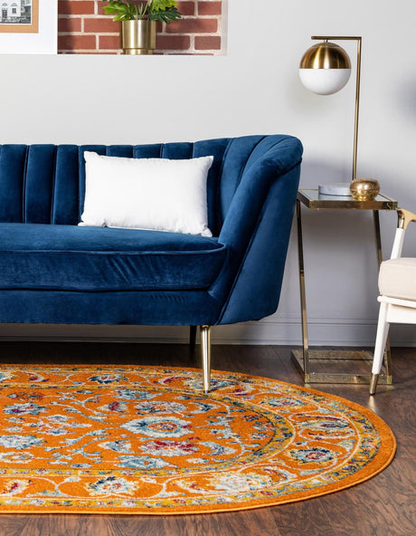 Orange 7' 10 x 10' Aurelia Oval Area Rug 100% Polypropylene & Jute Backing Living Dining Room Bedroom Office Traditional Carpet for Sale at Rug Engine