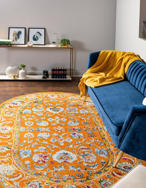 Orange 7' 10 x 10' Aurelia Oval Area Rug 100% Polypropylene & Jute Backing Living Dining Room Bedroom Office Traditional Carpet for Sale at Rug Engine