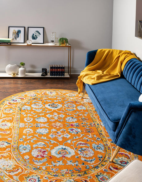 Orange 7' 10 x 10' Aurelia Oval Area Rug 100% Polypropylene & Jute Backing Living Dining Room Bedroom Office Traditional Carpet for Sale at Rug Engine