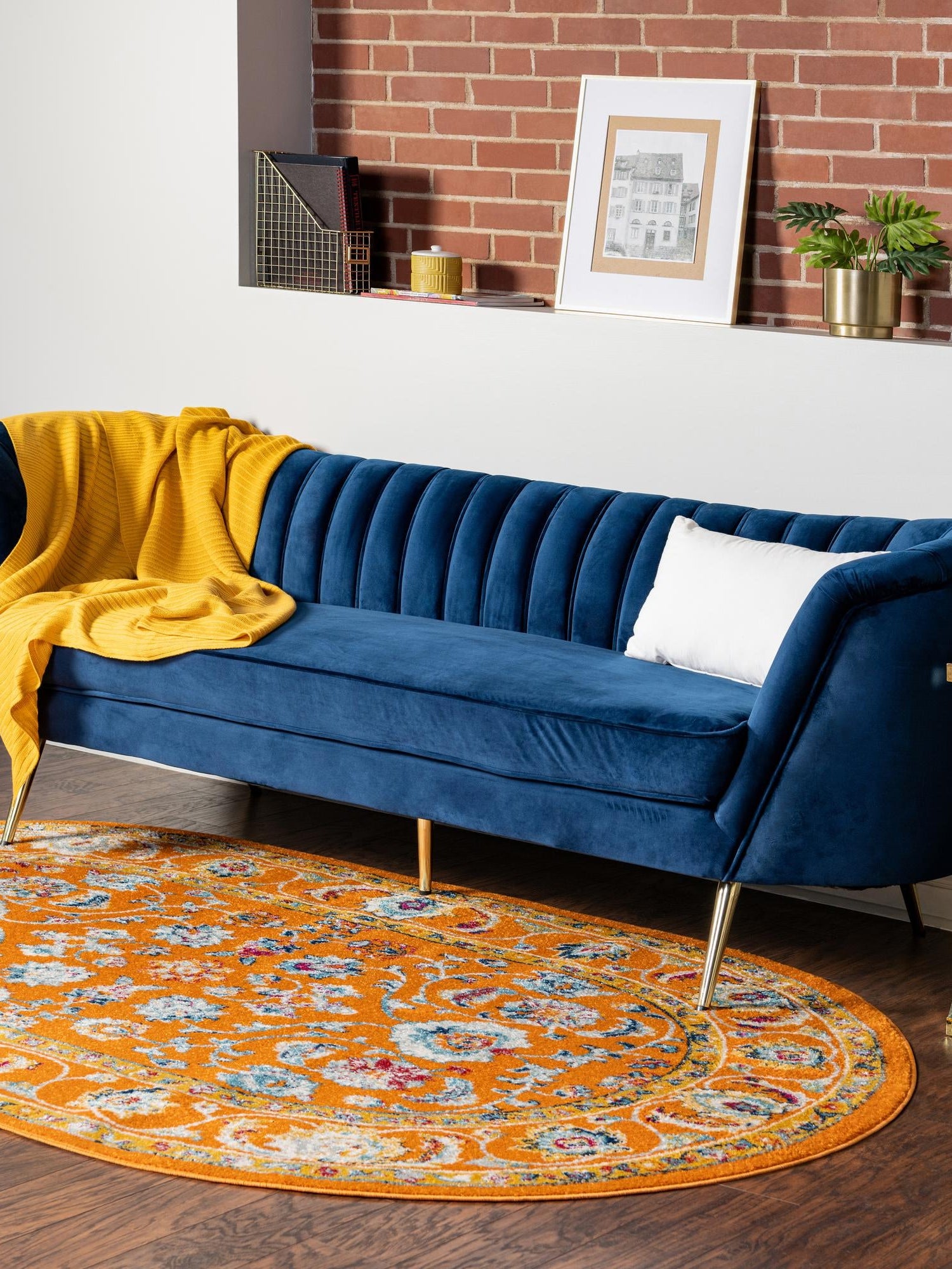 Orange 7' 10 x 10' Aurelia Oval Area Rug 100% Polypropylene & Jute Backing Living Dining Room Bedroom Office Traditional Carpet for Sale at Rug Engine