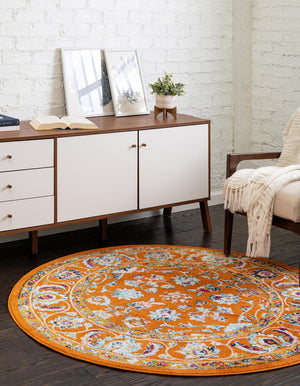 Orange 5' x 5' Aurelia Round Area Rug 100% Polypropylene & Jute Backing Living Dining Room Bedroom Office Traditional Carpet for Sale at Rug Engine