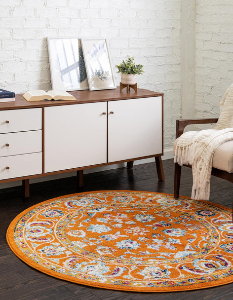 Orange 5' x 5' Aurelia Round Area Rug 100% Polypropylene & Jute Backing Living Dining Room Bedroom Office Traditional Carpet for Sale at Rug Engine