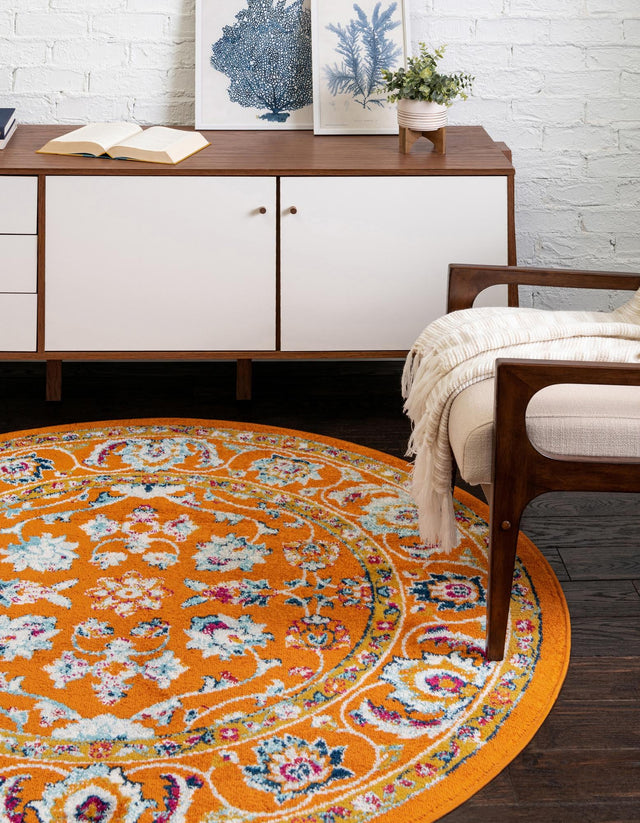 Orange 5' x 5' Aurelia Round Area Rug 100% Polypropylene & Jute Backing Living Dining Room Bedroom Office Traditional Carpet for Sale at Rug Engine