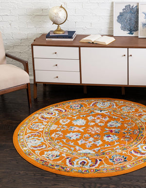 Orange 5' x 5' Aurelia Round Area Rug 100% Polypropylene & Jute Backing Living Dining Room Bedroom Office Traditional Carpet for Sale at Rug Engine