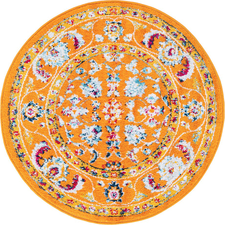 Orange 3' x 3' Aurelia Round Area Rug 100% Polypropylene & Jute Backing Living Dining Room Bedroom Office Traditional Carpet for Sale at Rug Engine