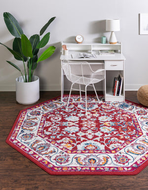 Magenta 7' x 7' Aurelia Octagon Area Rug 100% Polypropylene & Jute Backing Living Dining Room Bedroom Office Traditional Carpet for Sale at Rug Engine